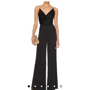 Jason Wu Draped Cowl Neck Silky Glitzy Jumpsuit Black Rhinestone Detail M